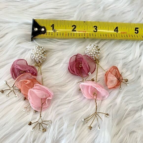 New mesh flower and pearl earrings(Silver Needle) - Picture 12 of 14